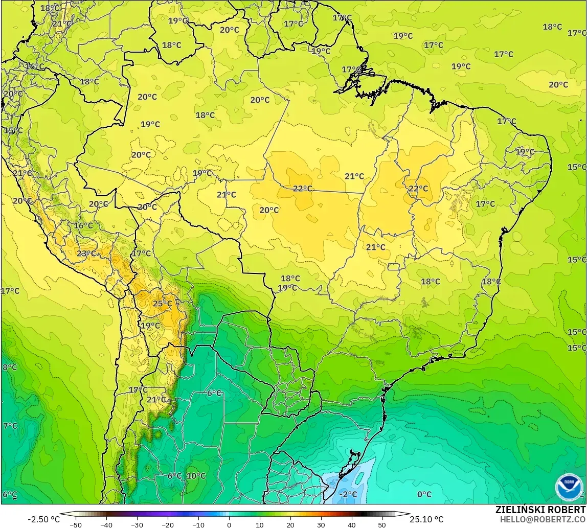 GFS model - Brezilya, 850 hPa Sıcaklık