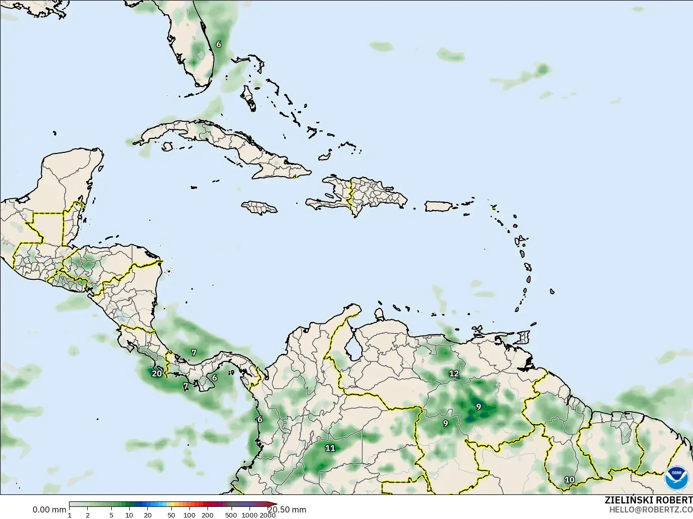GFS model - Karayipler, Yağış Birikimi