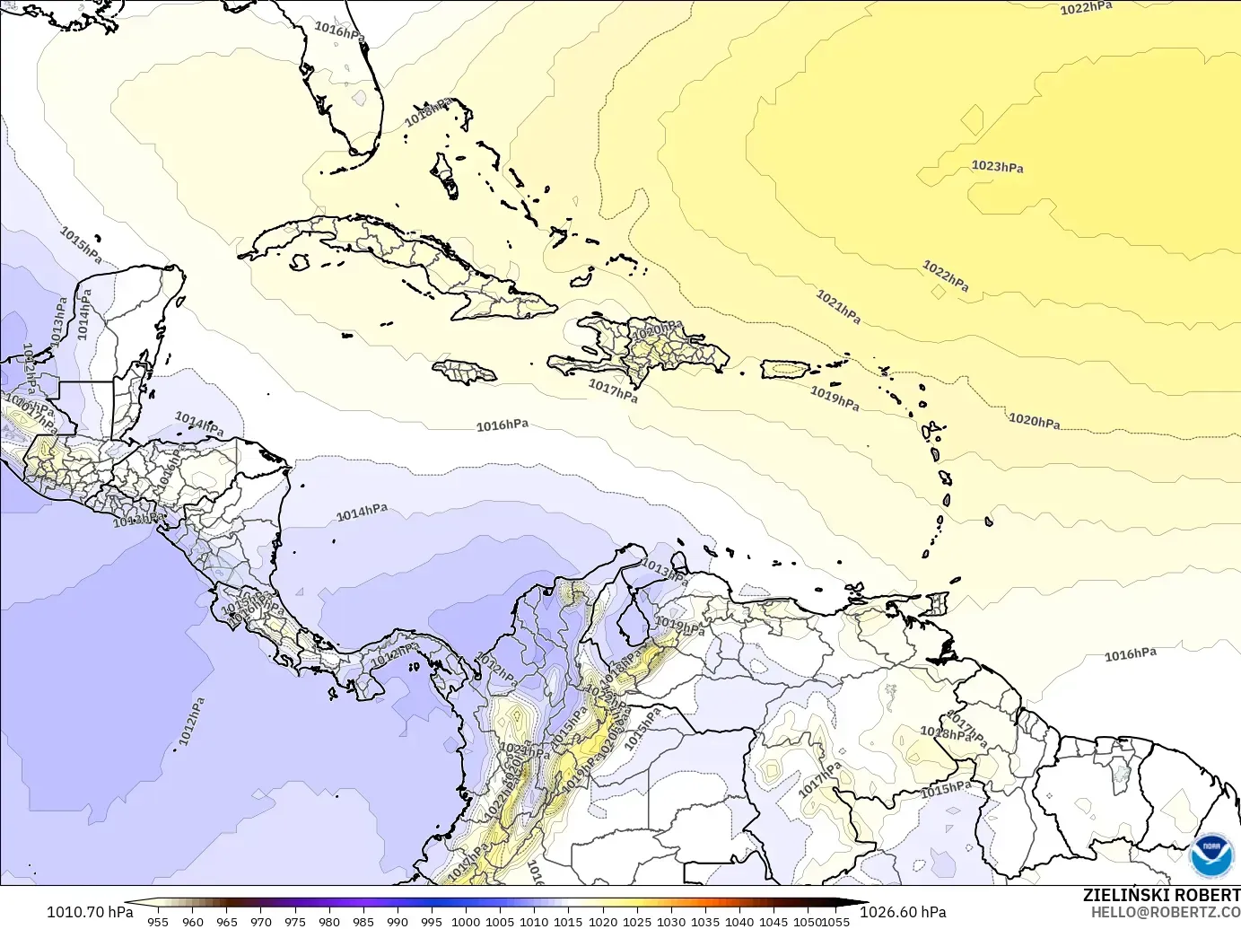 GFS model - Karayipler, Basınç