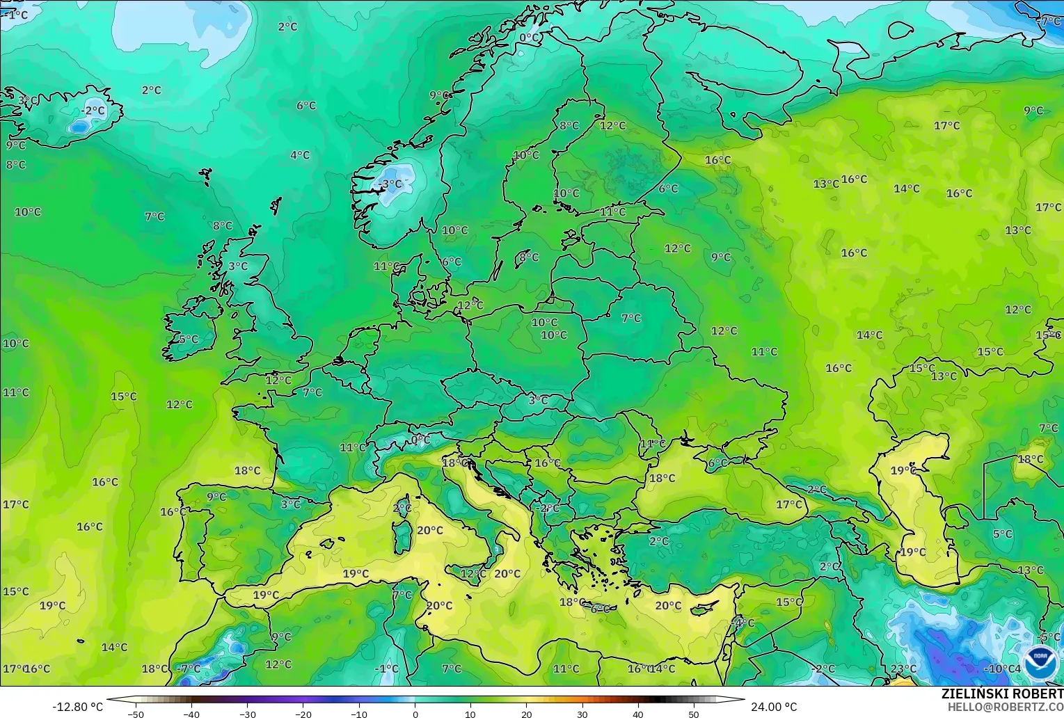 GFS model - Avrupa, 2 m Çiy Noktası