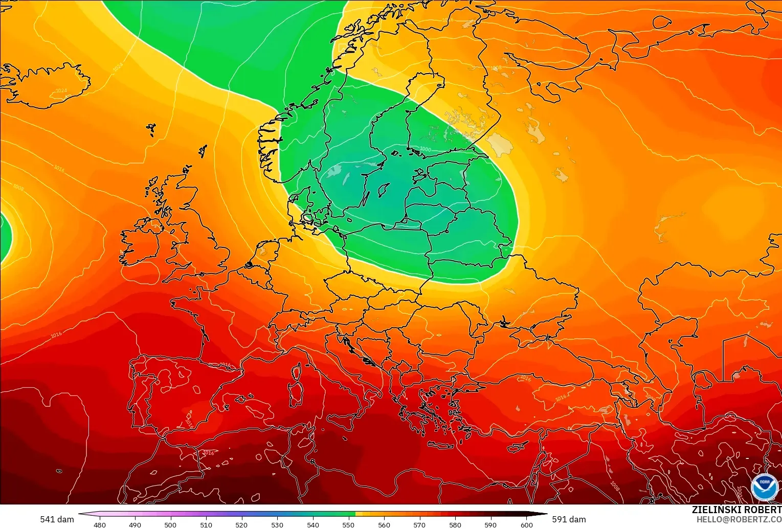 GFS model - Avrupa, 500 hPa’da jeopotansiyel yükseklik
