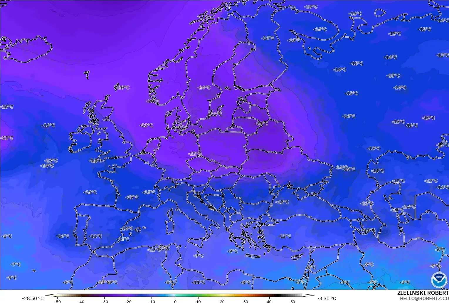 GFS model - Avrupa, 500 hPa Sıcaklık