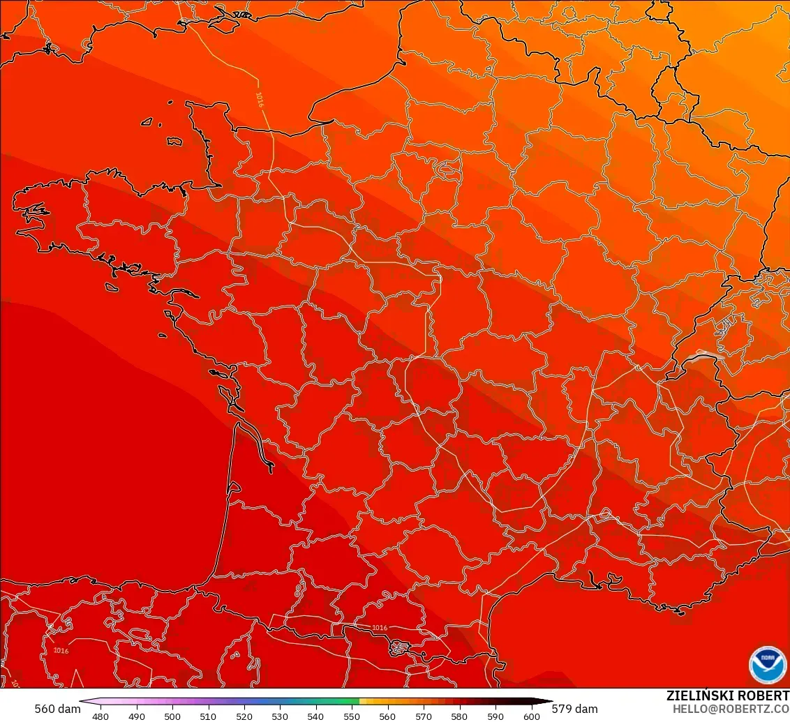 GFS model - Fransa, 500 hPa’da jeopotansiyel yükseklik