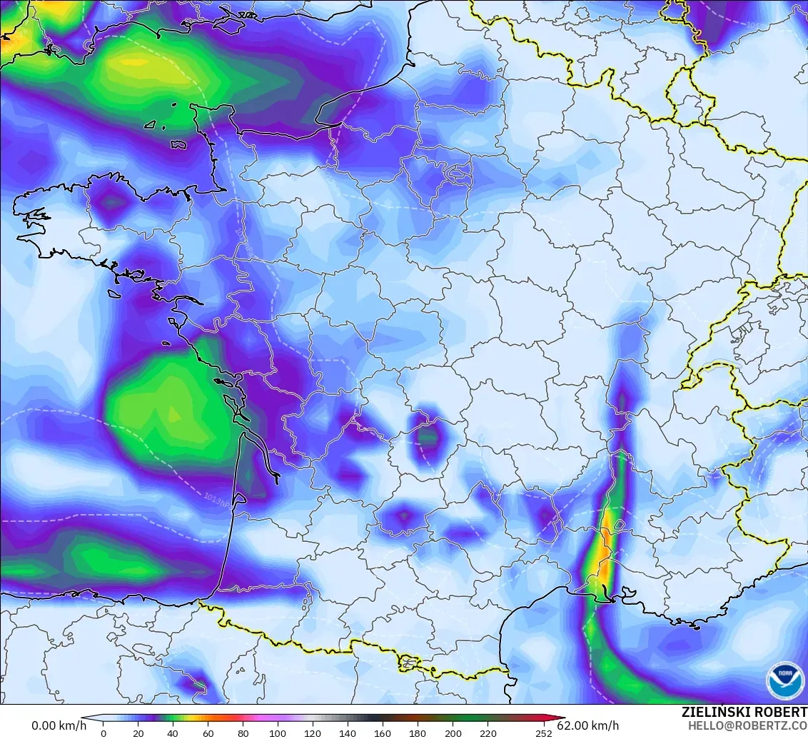 GFS model - Fransa, Rüzgâr Esintileri