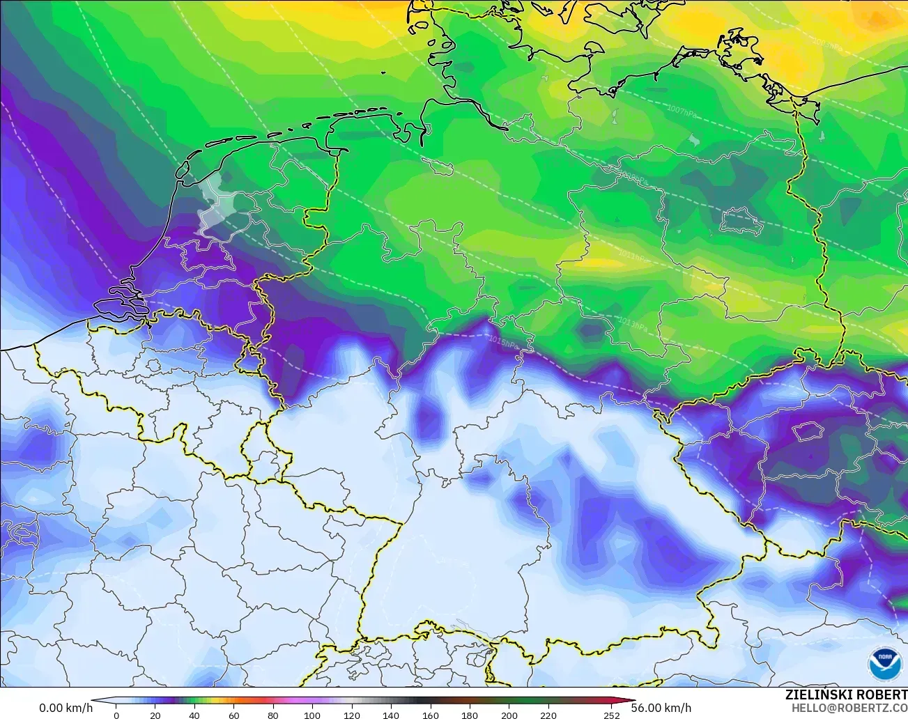 GFS model - Almanya, En Yüksek Rüzgâr