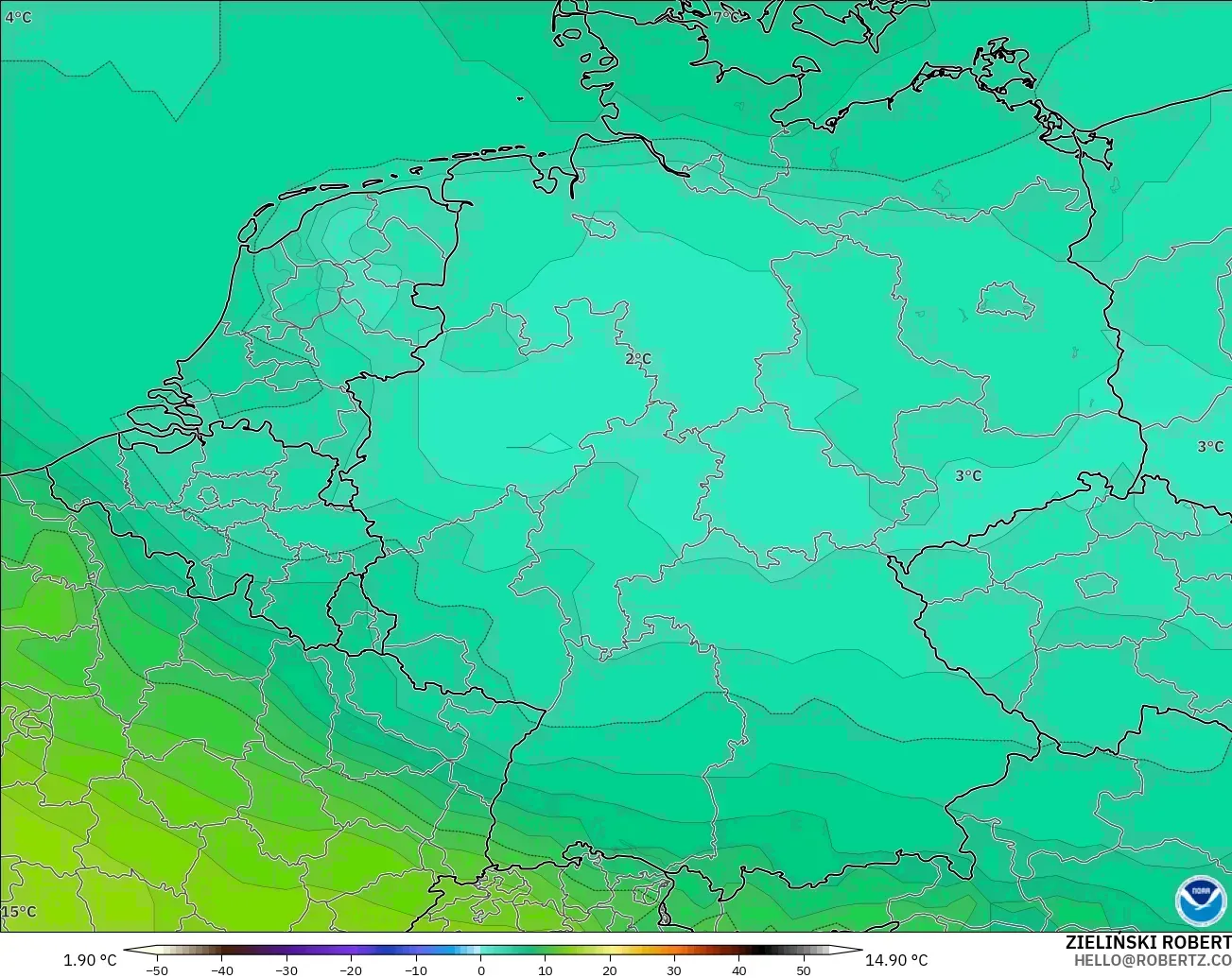 GFS model - Almanya, 850 hPa Sıcaklık