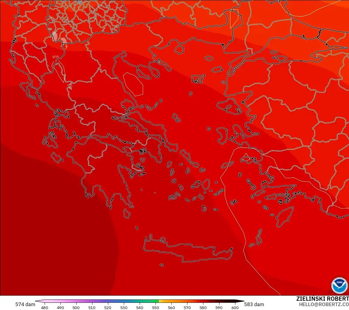 GFS model - Yunanistan, 500 hPa’da jeopotansiyel yükseklik