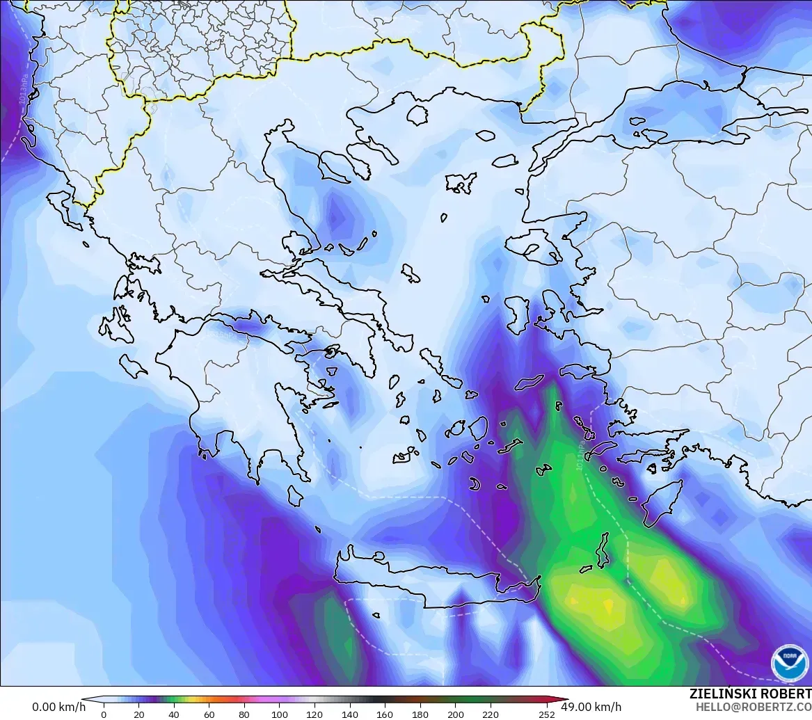 GFS model - Yunanistan, En Yüksek Rüzgâr