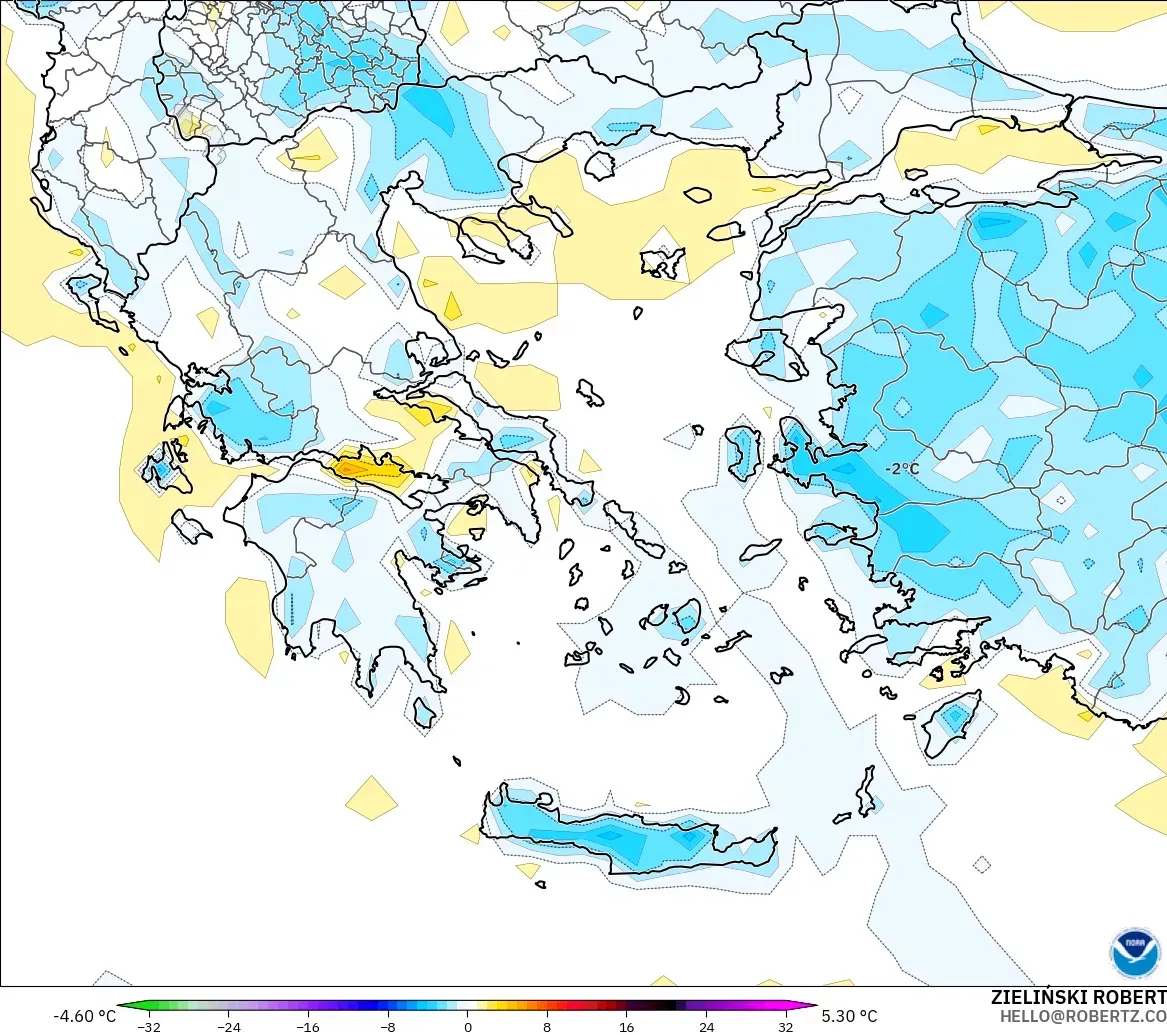 GFS model - Yunanistan, 2 m Sıcaklık Anomalisi