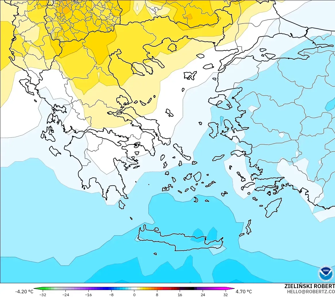 GFS model - Yunanistan, 850 hPa Sıcaklık Anomalisi
