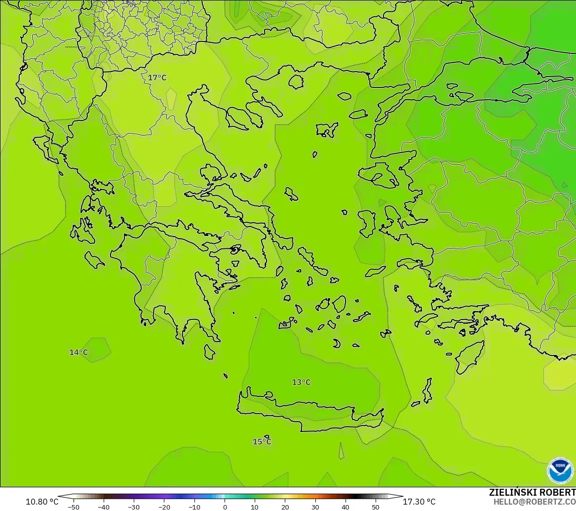 GFS model - Yunanistan, 850 hPa Sıcaklık