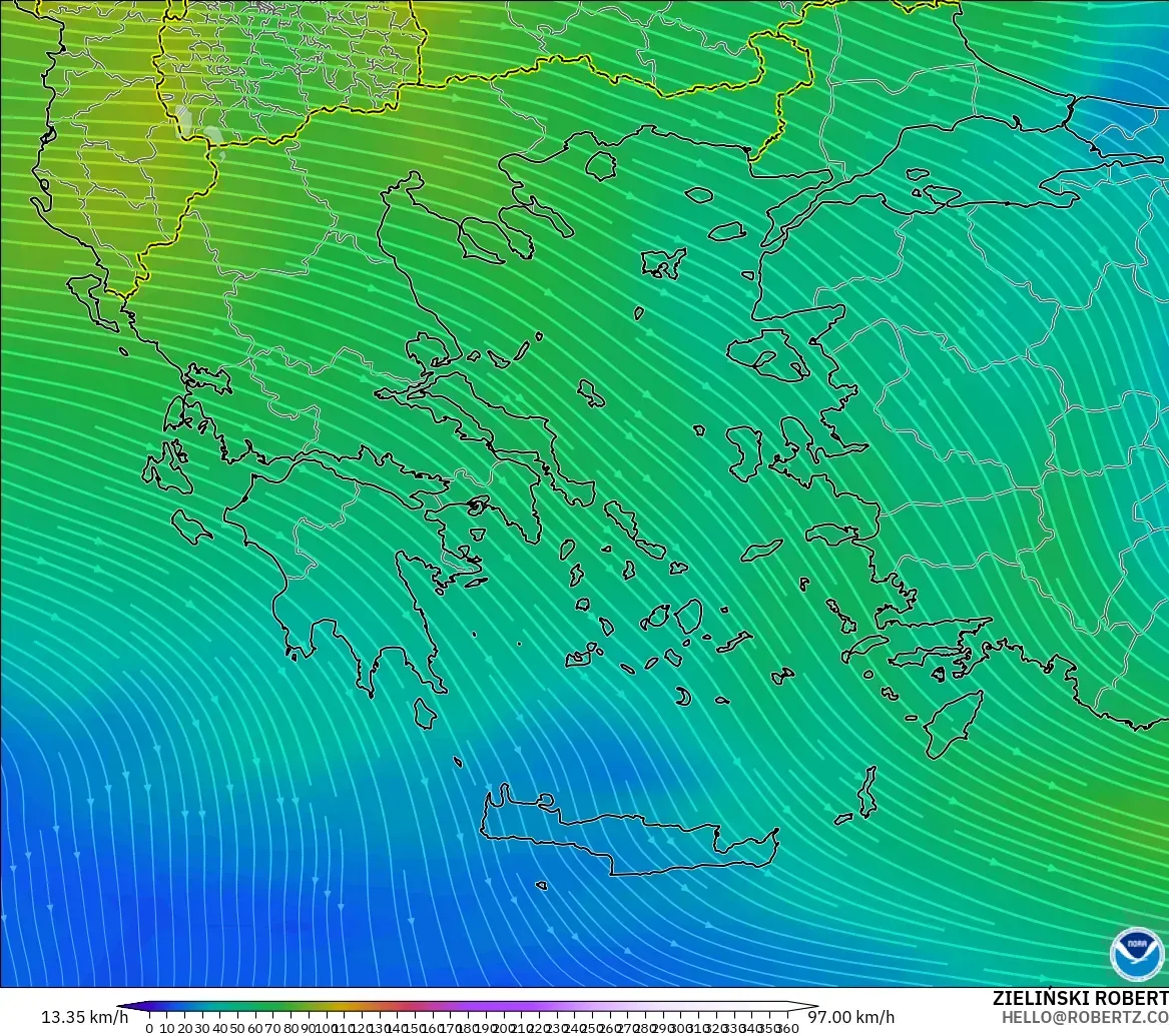 GFS model - Yunanistan, 300 hPa Rüzgârı (jet)