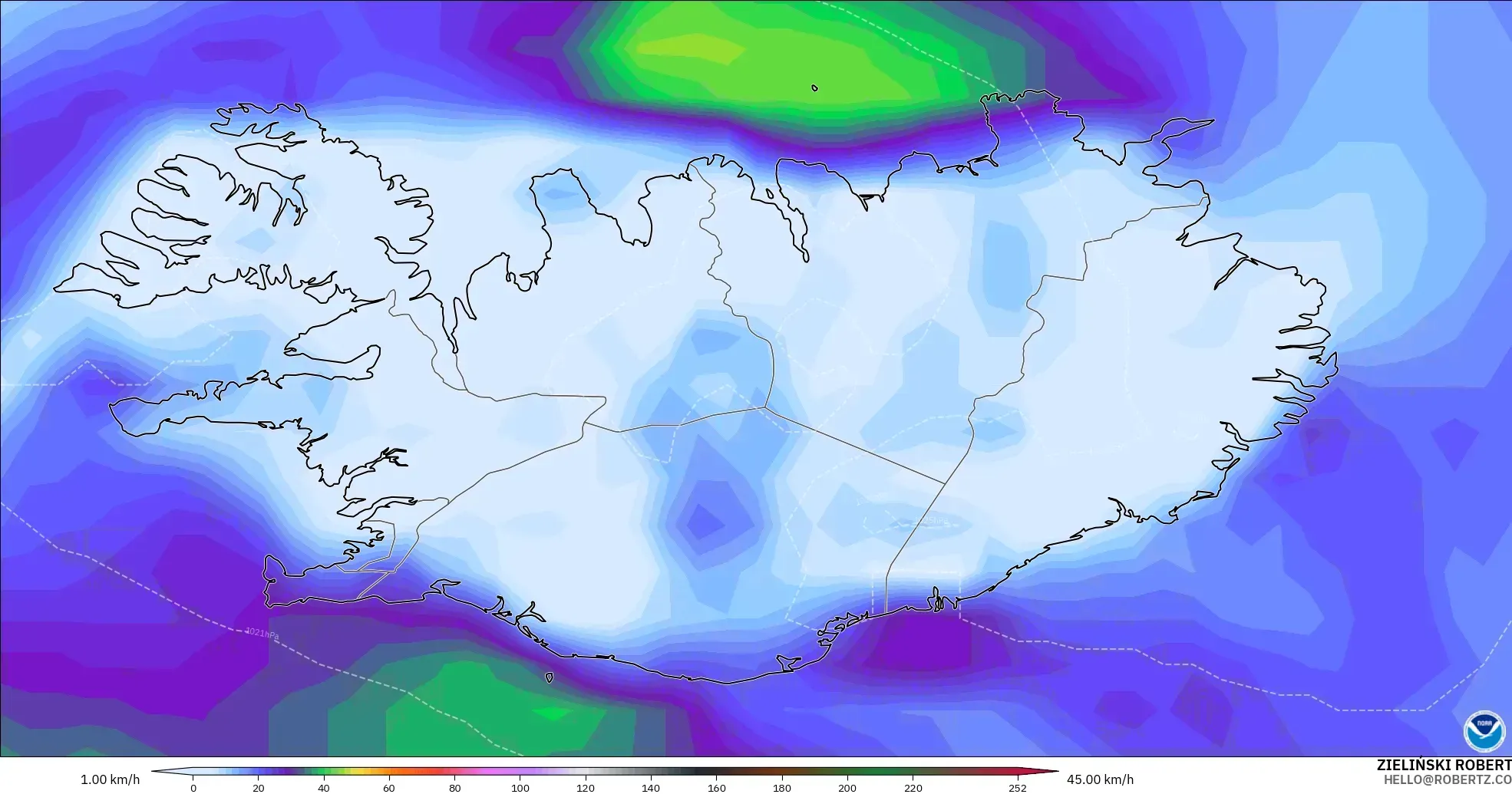 GFS model - İzlanda, En Yüksek Rüzgâr