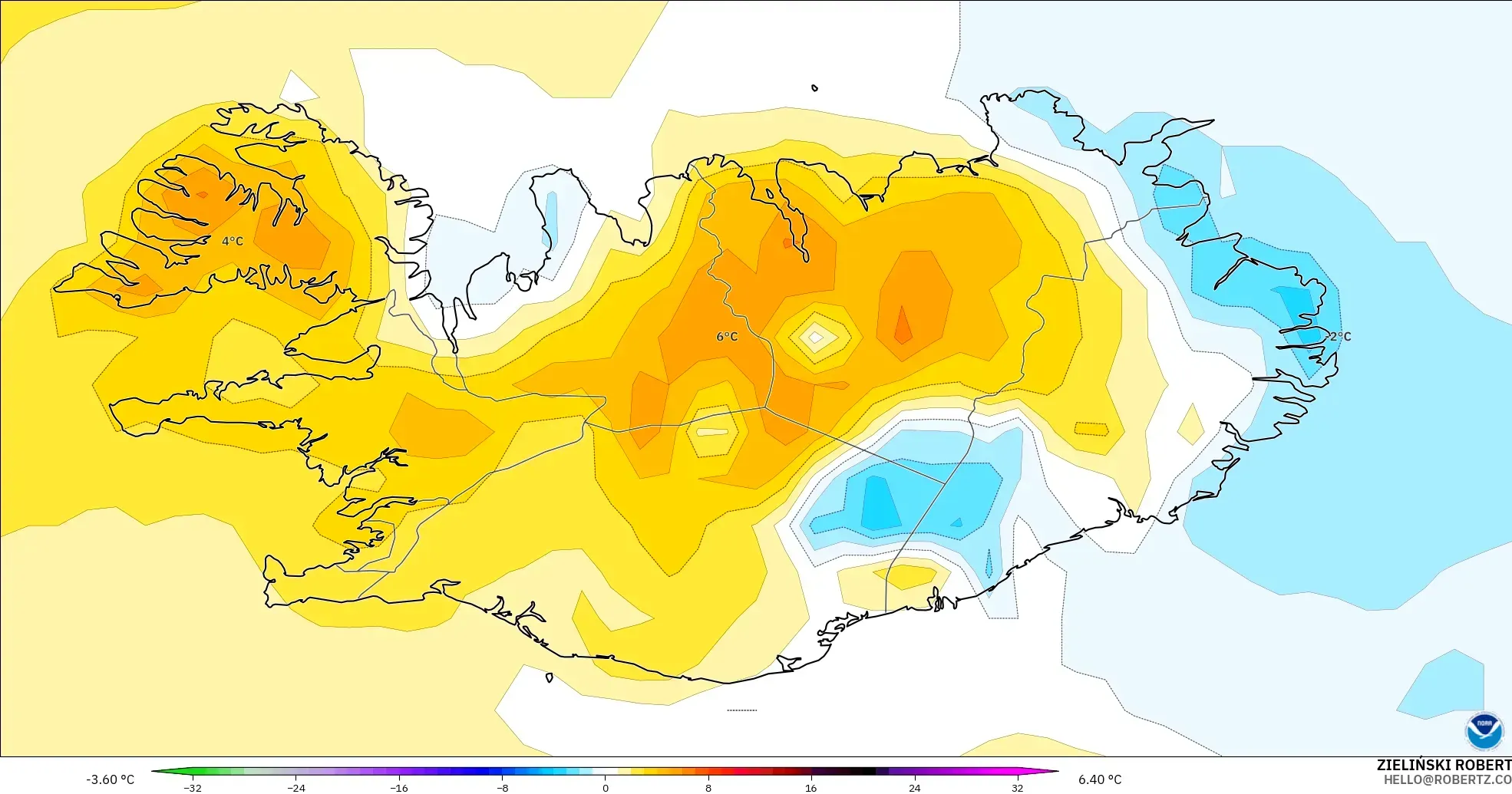 GFS model - İzlanda, 2 m Sıcaklık Anomalisi