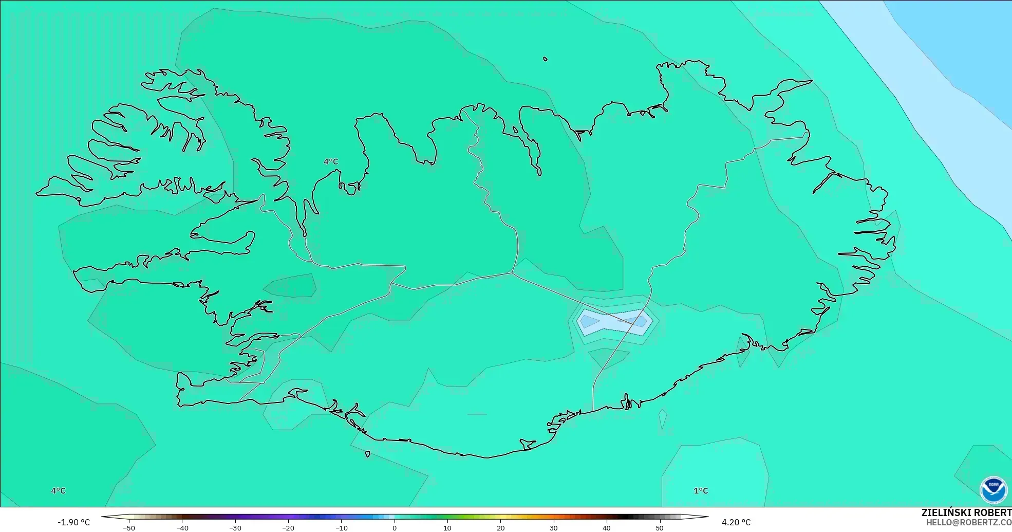 GFS model - İzlanda, 850 hPa Sıcaklık