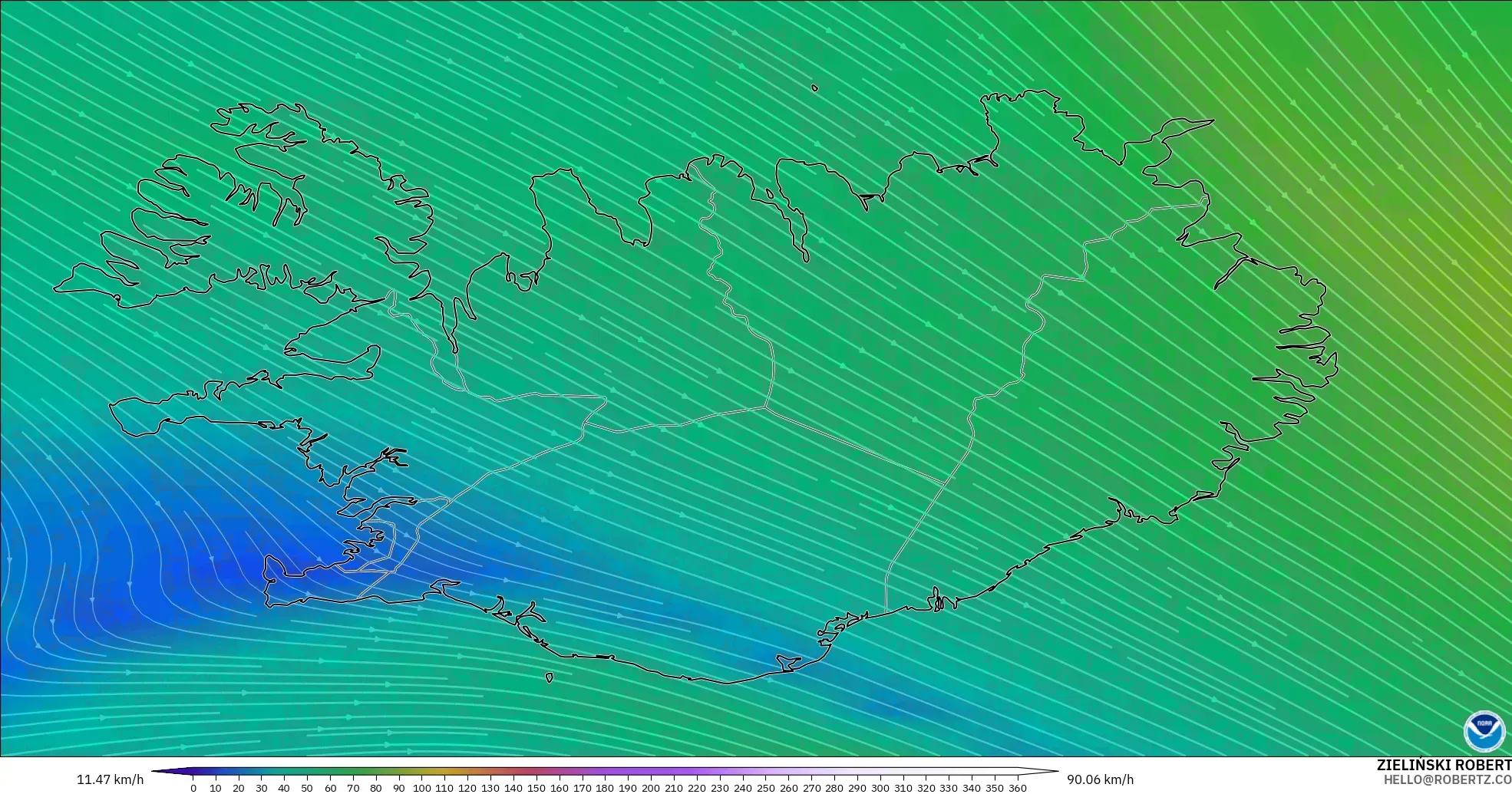 GFS model - İzlanda, 300 hPa Rüzgârı (jet)