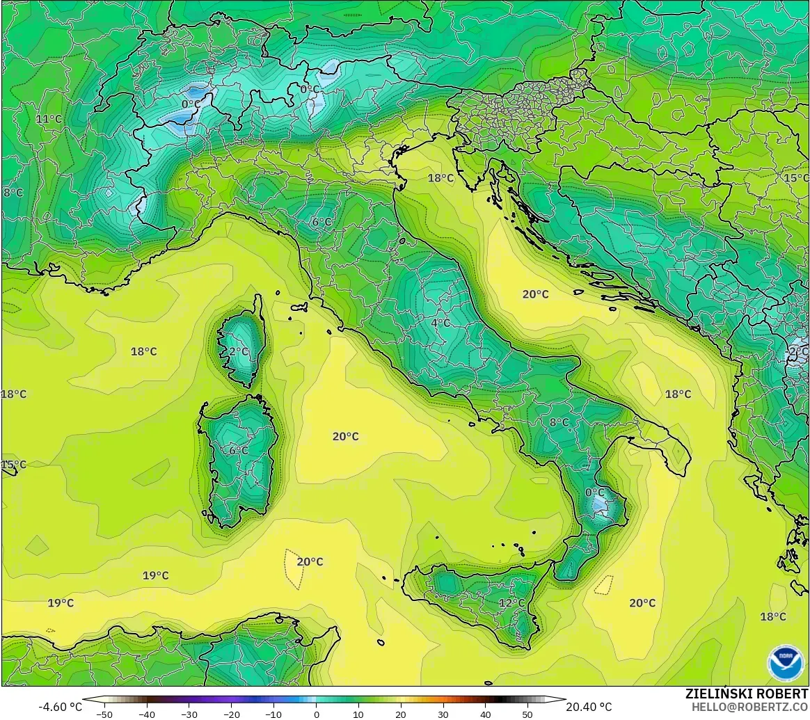 GFS model - İtalya, 2 m Çiy Noktası