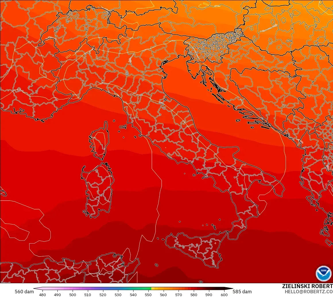 GFS model - İtalya, 500 hPa’da jeopotansiyel yükseklik