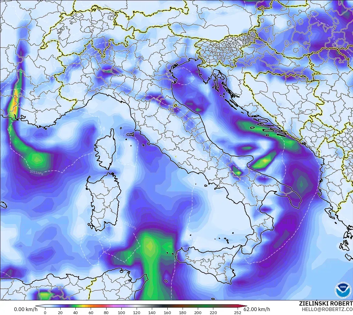 GFS model - İtalya, Rüzgâr Esintileri