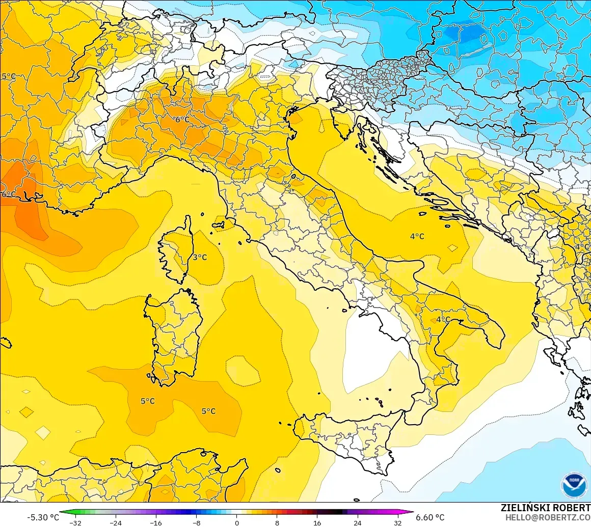 GFS model - İtalya, 850 hPa Sıcaklık Anomalisi