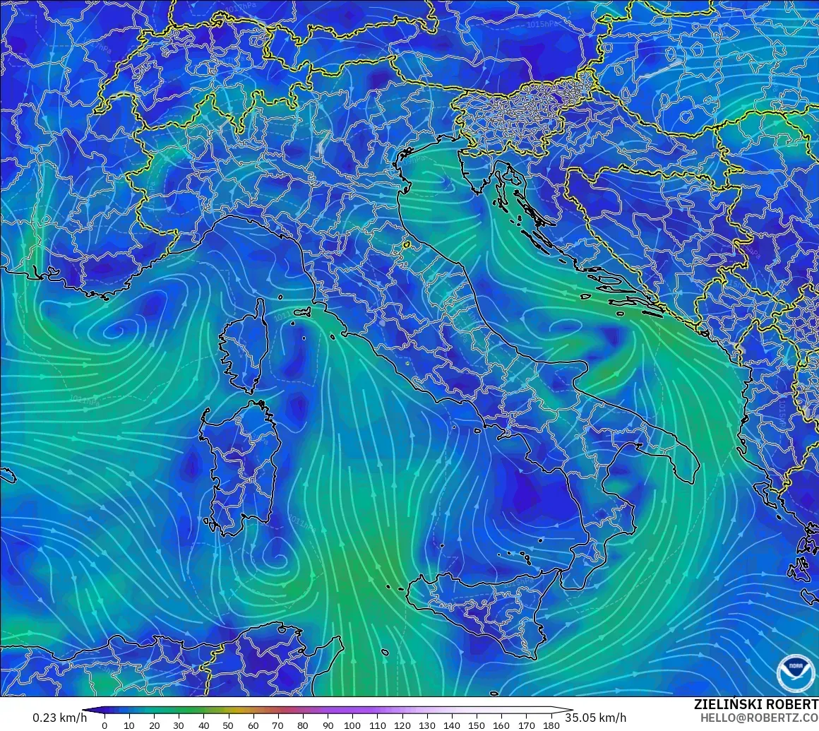 GFS model - İtalya, 10 m Rüzgâr