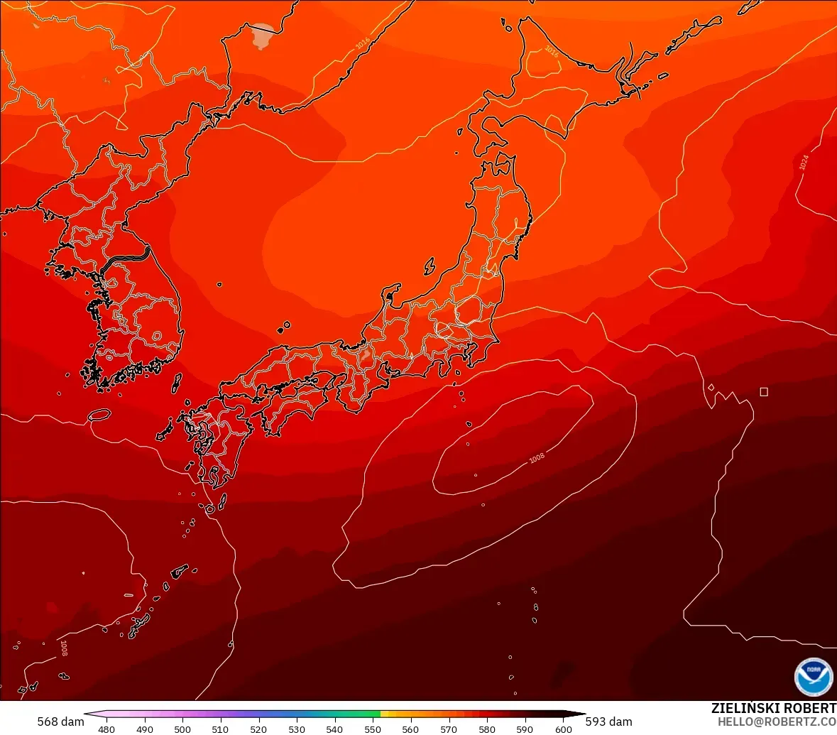 GFS model - Japonya, 500 hPa’da jeopotansiyel yükseklik