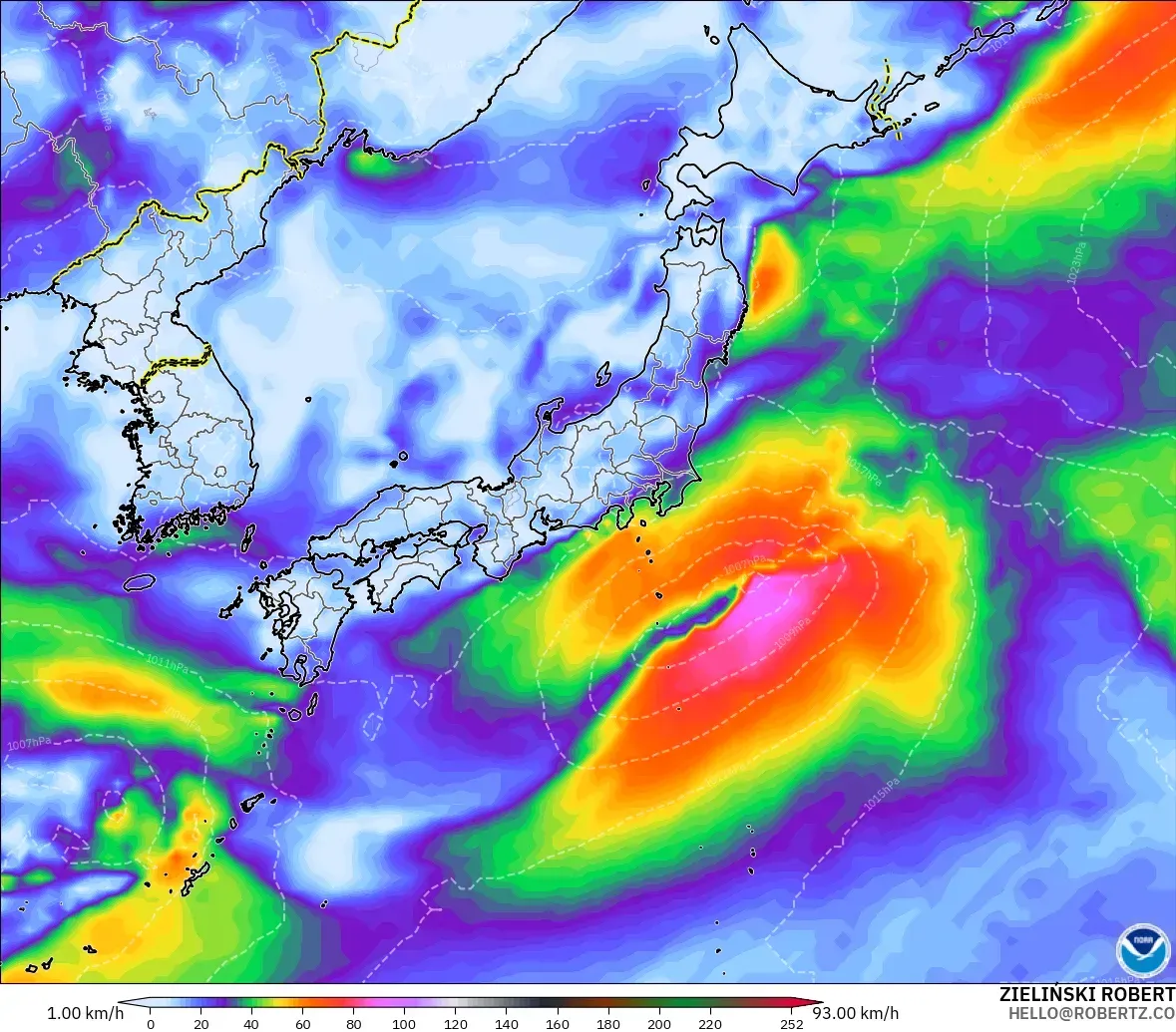GFS model - Japonya, En Yüksek Rüzgâr