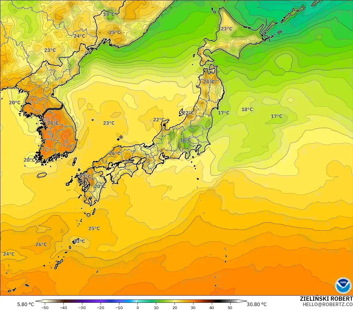 GFS model - Japonya, 2 m Sıcaklık