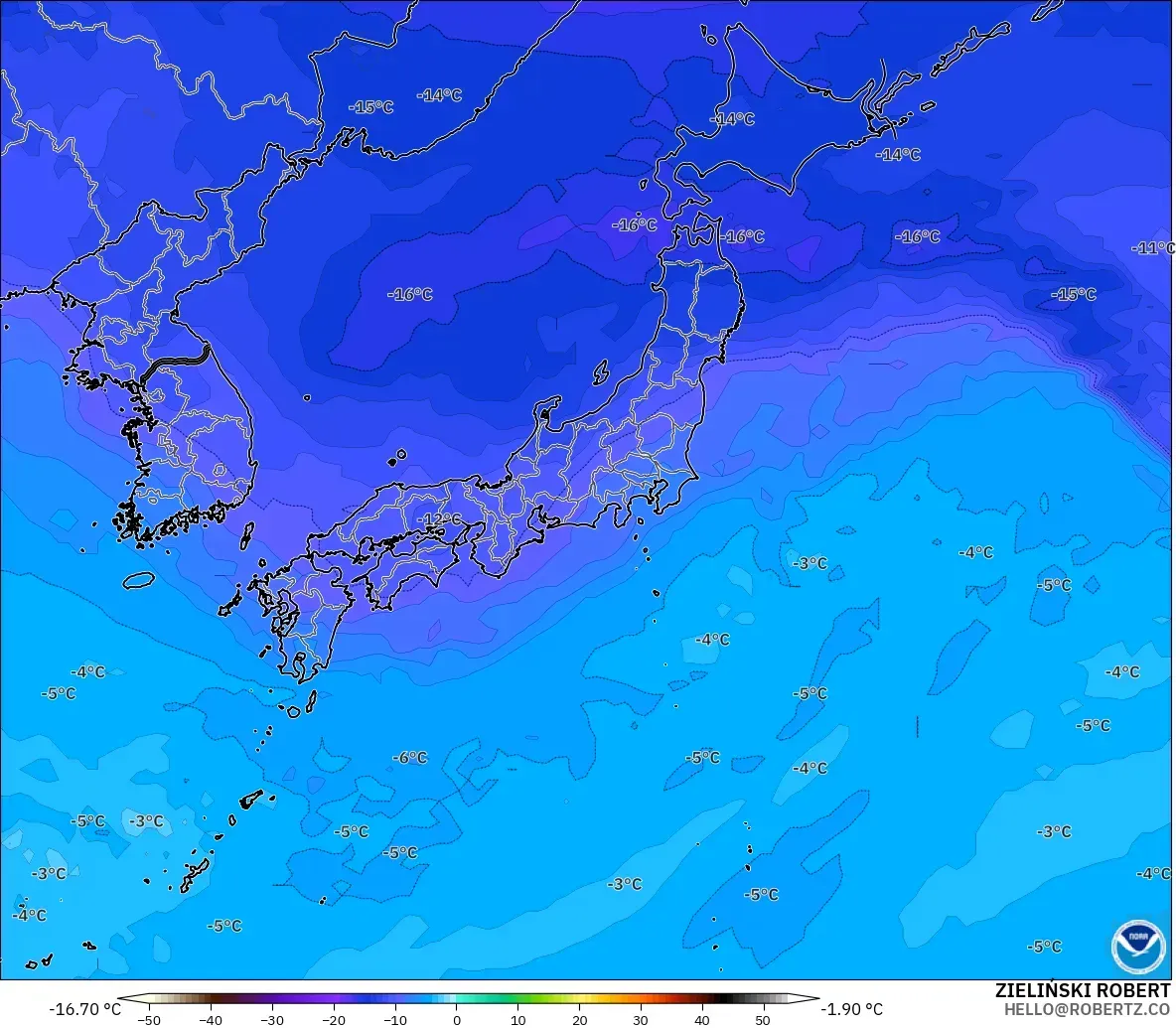GFS model - Japonya, 500 hPa Sıcaklık