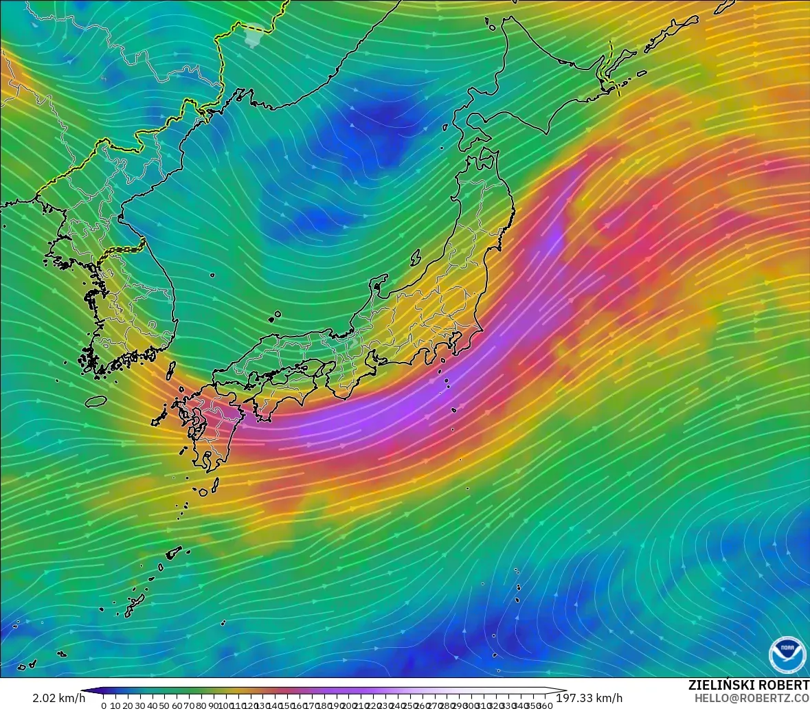 GFS model - Japonya, 300 hPa Rüzgârı (jet)