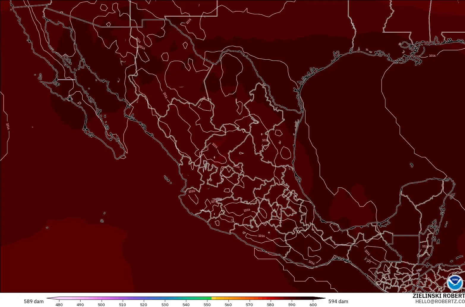 GFS model - Meksika, 500 hPa’da jeopotansiyel yükseklik