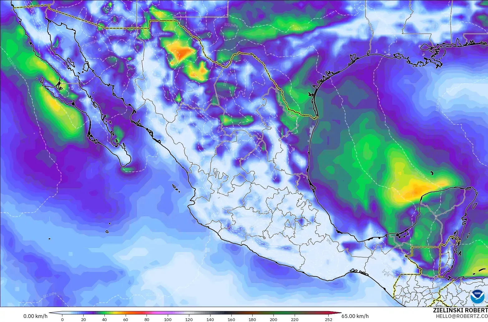 GFS model - Meksika, En Yüksek Rüzgâr