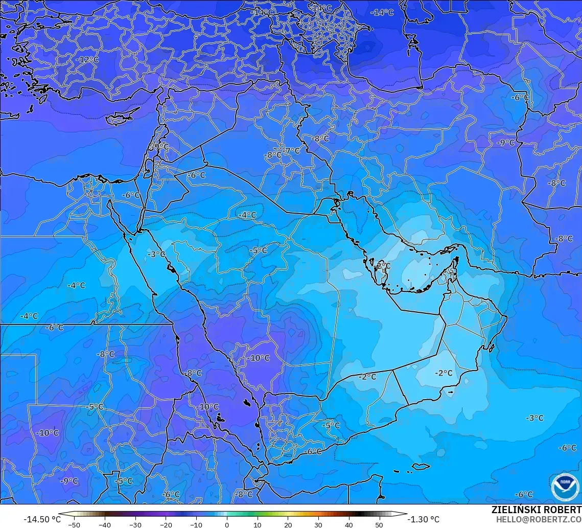 GFS model - Orta Doğu, 500 hPa Sıcaklık