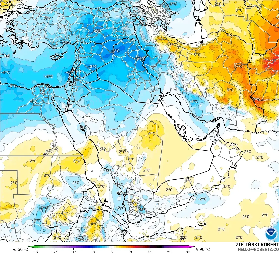 GFS model - Orta Doğu, 850 hPa Sıcaklık Anomalisi