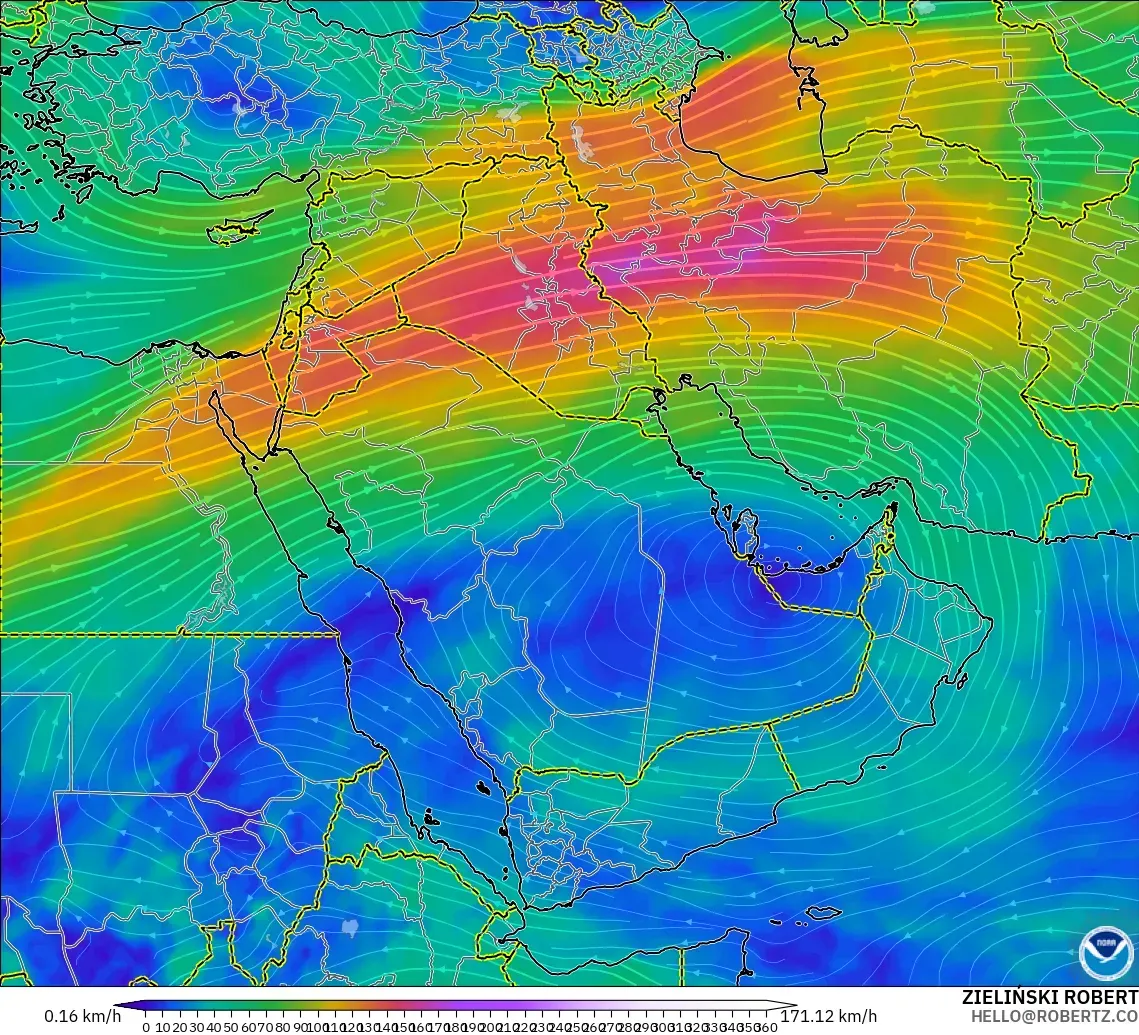 GFS model - Orta Doğu, 300 hPa Rüzgârı (jet)