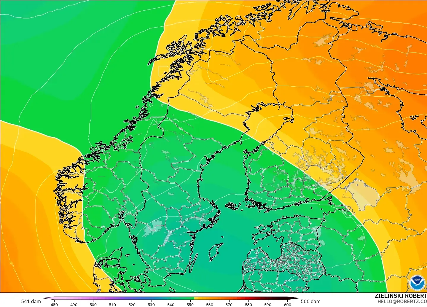 GFS model - İskandinavya, 500 hPa’da jeopotansiyel yükseklik