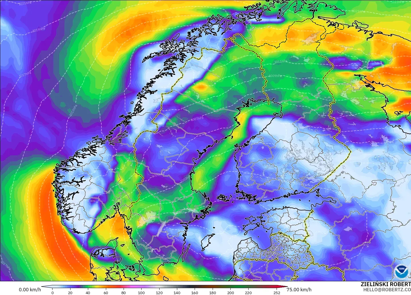 GFS model - İskandinavya, Rüzgâr Esintileri