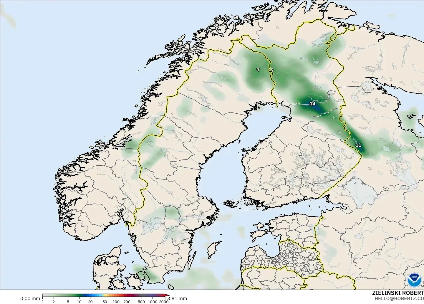 GFS model - İskandinavya, Yağış Birikimi