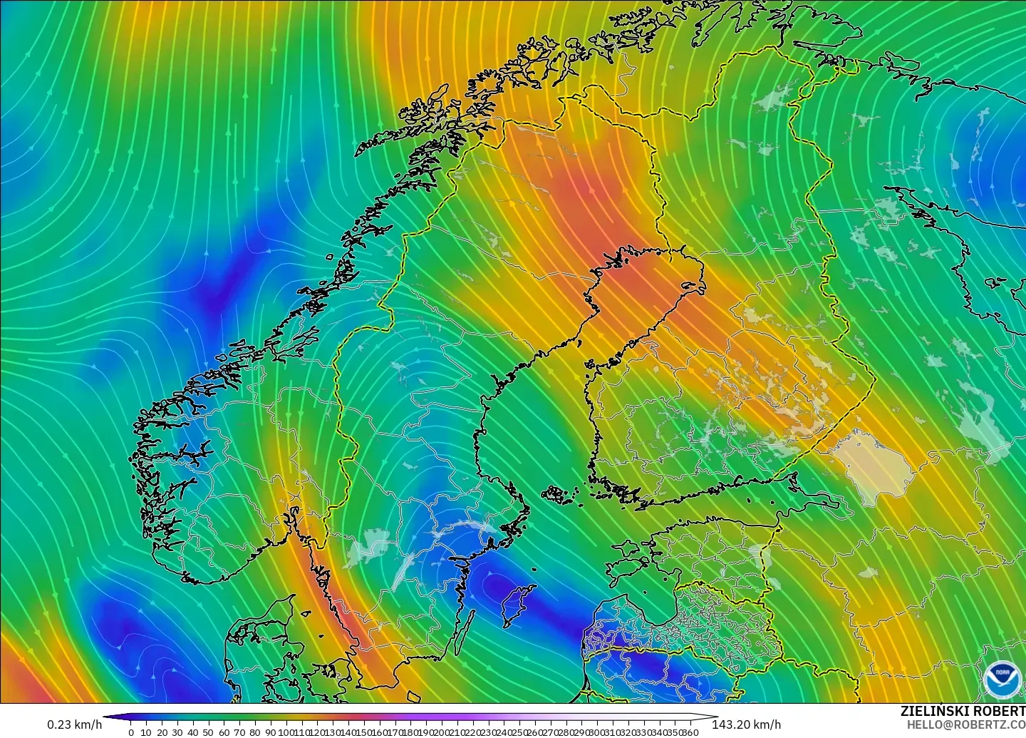 GFS model - İskandinavya, 300 hPa Rüzgârı (jet)
