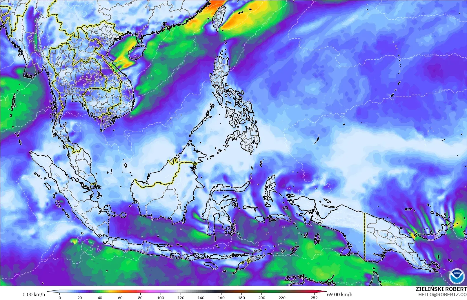 GFS model - Güneydoğu Asya, Rüzgâr Esintileri