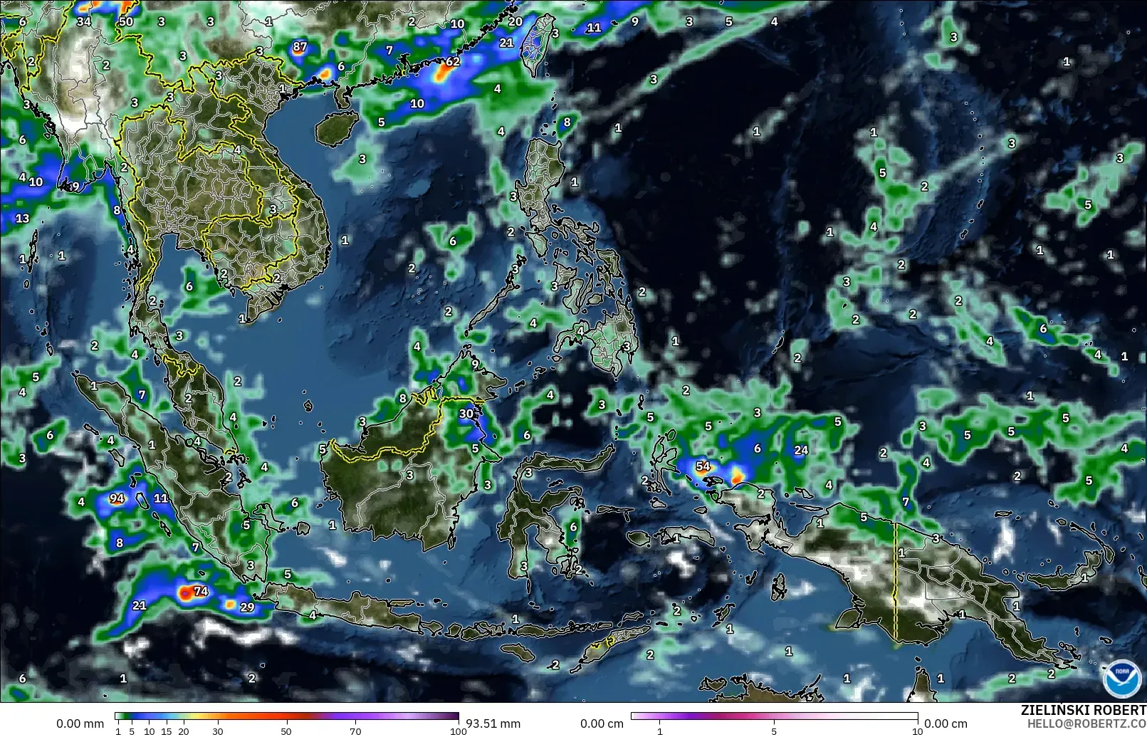 GFS model - Güneydoğu Asya, Yağış, Bulut ve Basınç