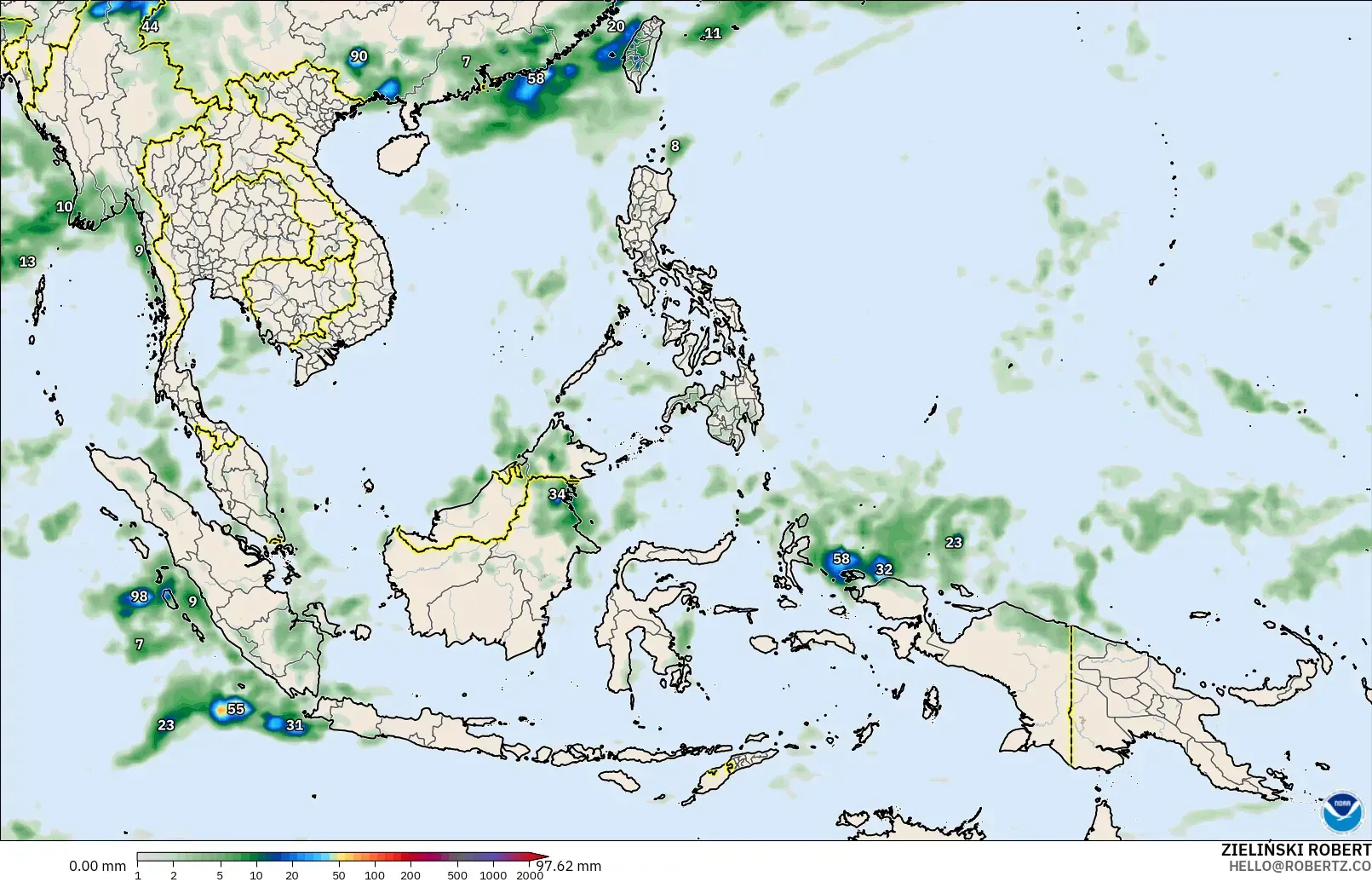 GFS model - Güneydoğu Asya, Yağış Birikimi