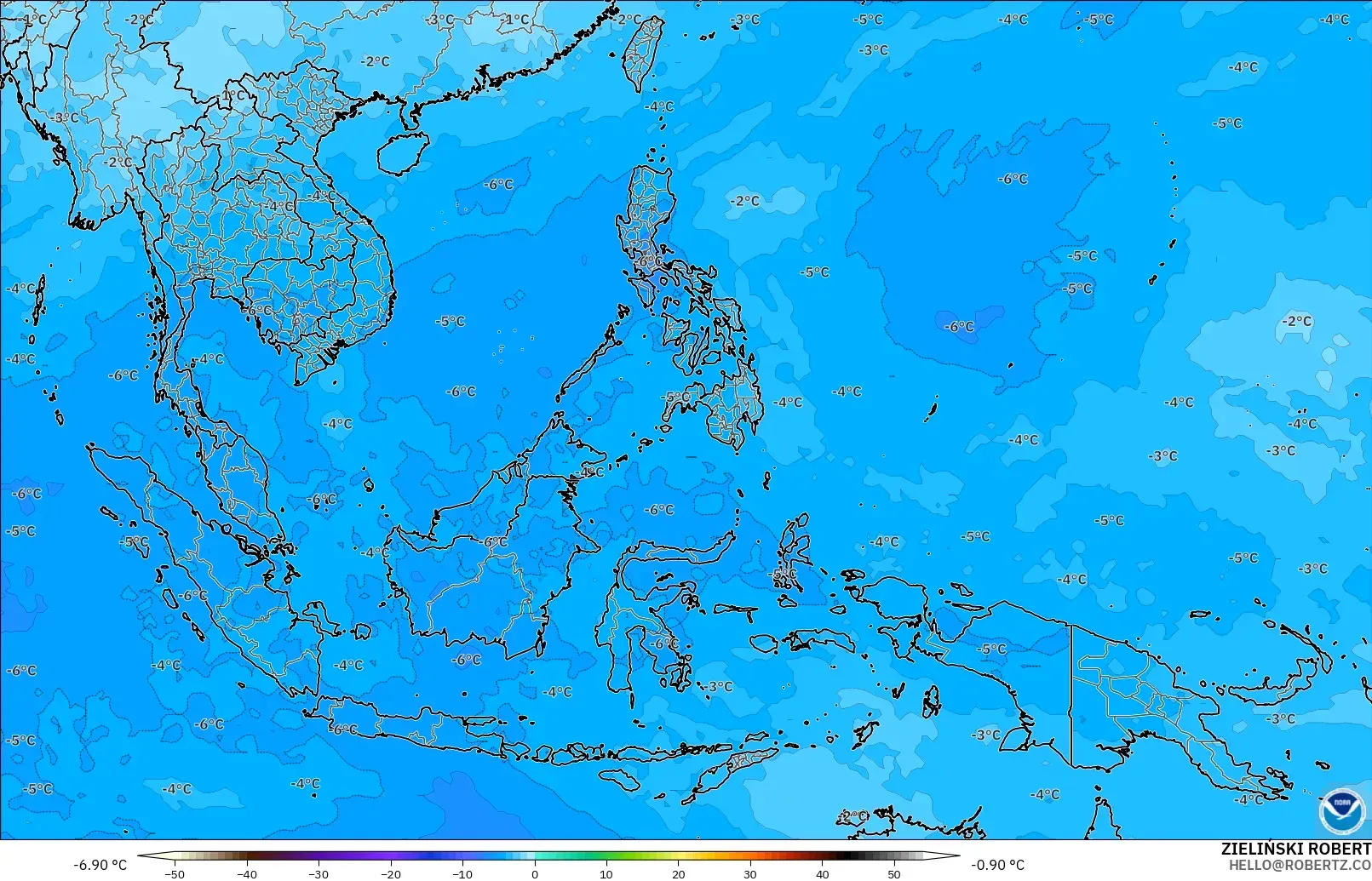 GFS model - Güneydoğu Asya, 500 hPa Sıcaklık
