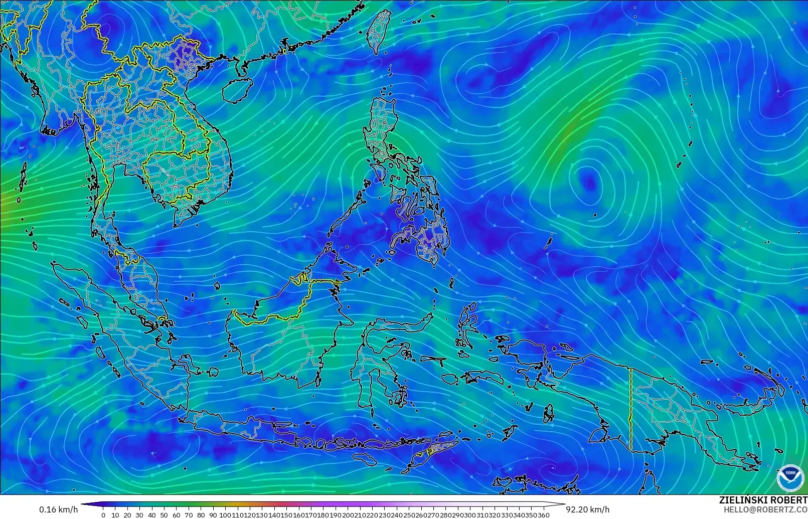 GFS model - Güneydoğu Asya, 300 hPa Rüzgârı (jet)