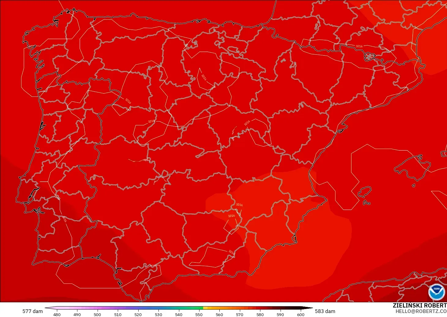 GFS model - İspanya, 500 hPa’da jeopotansiyel yükseklik