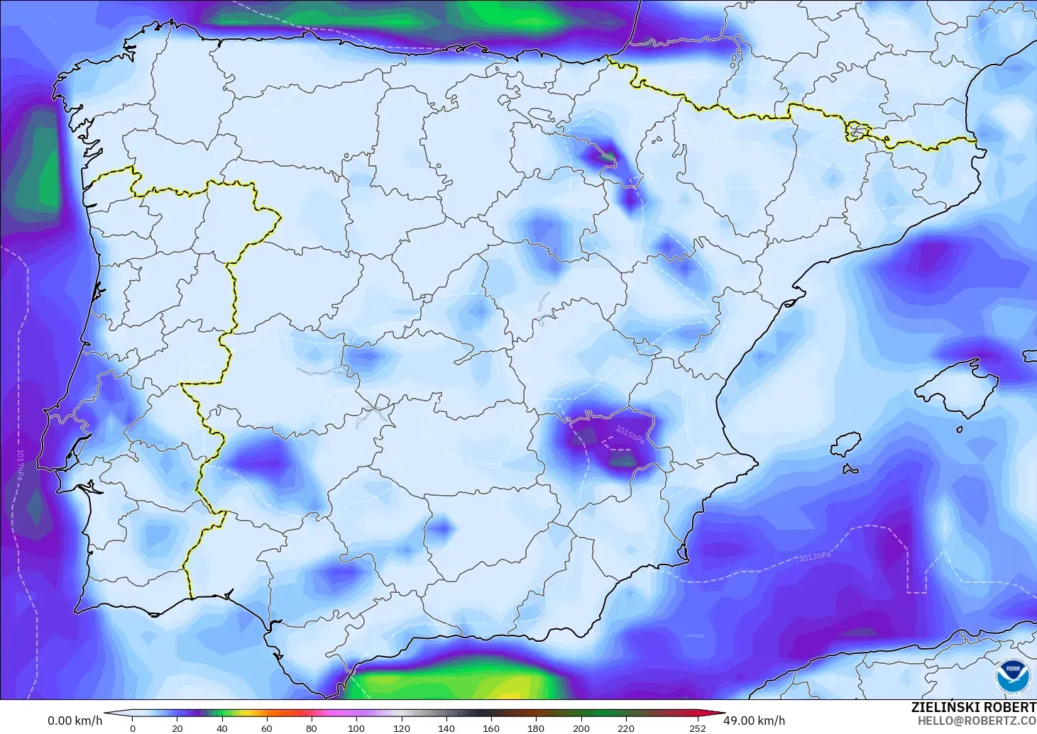 GFS model - İspanya, En Yüksek Rüzgâr
