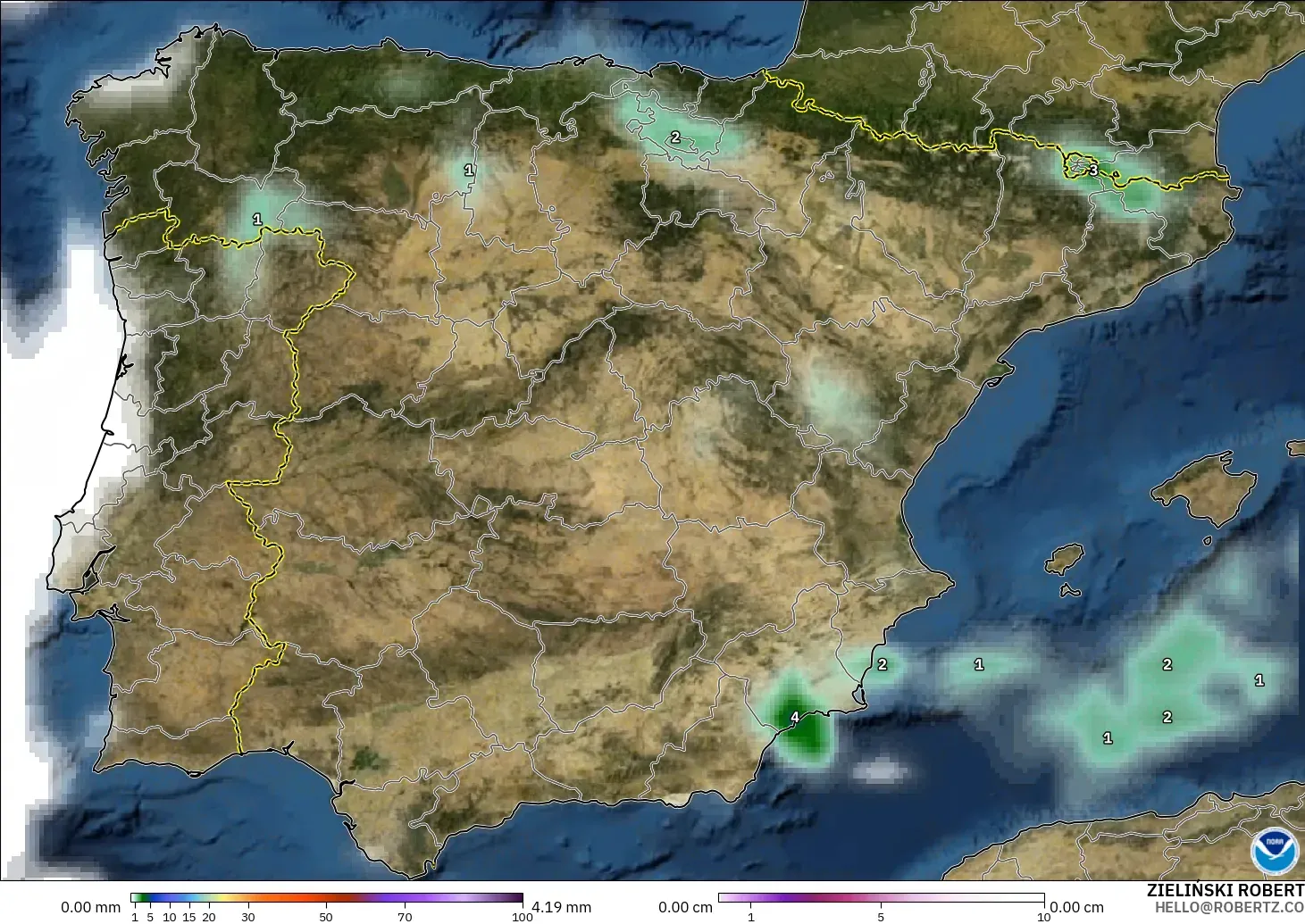 GFS model - İspanya, Yağış, Bulut ve Basınç