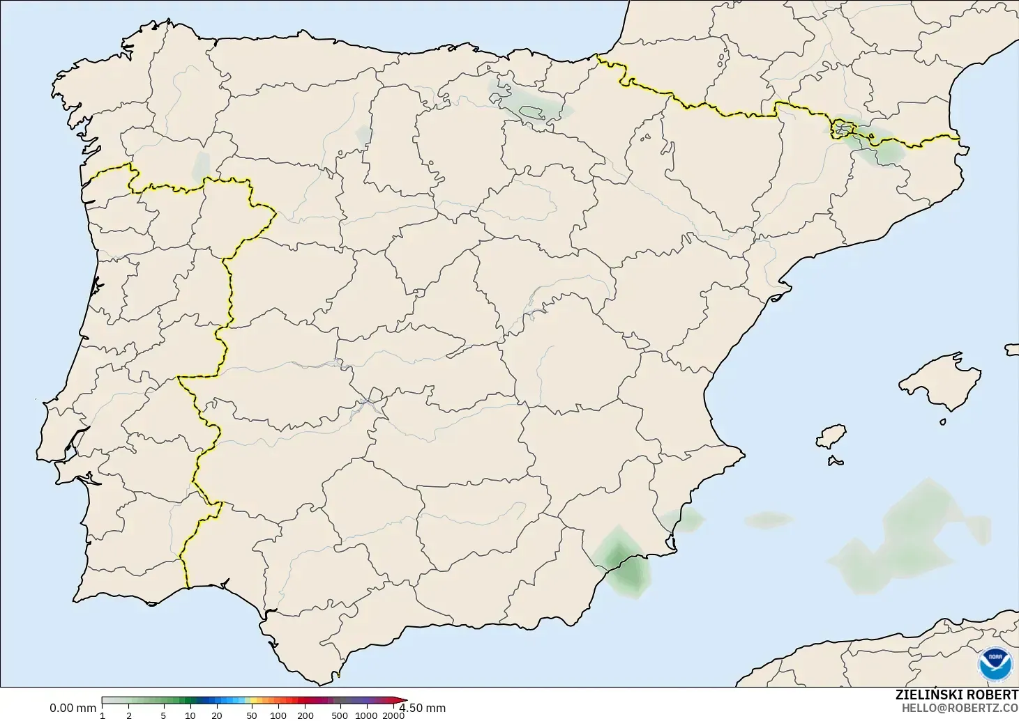 GFS model - İspanya, Yağış Birikimi