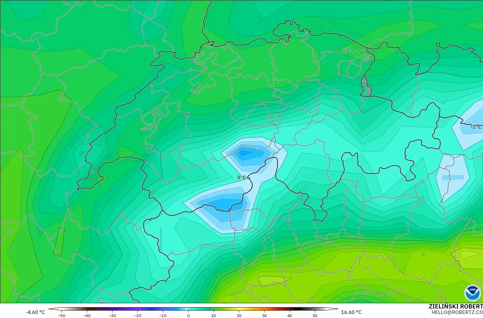 GFS model - İsviçre, 2 m Çiy Noktası