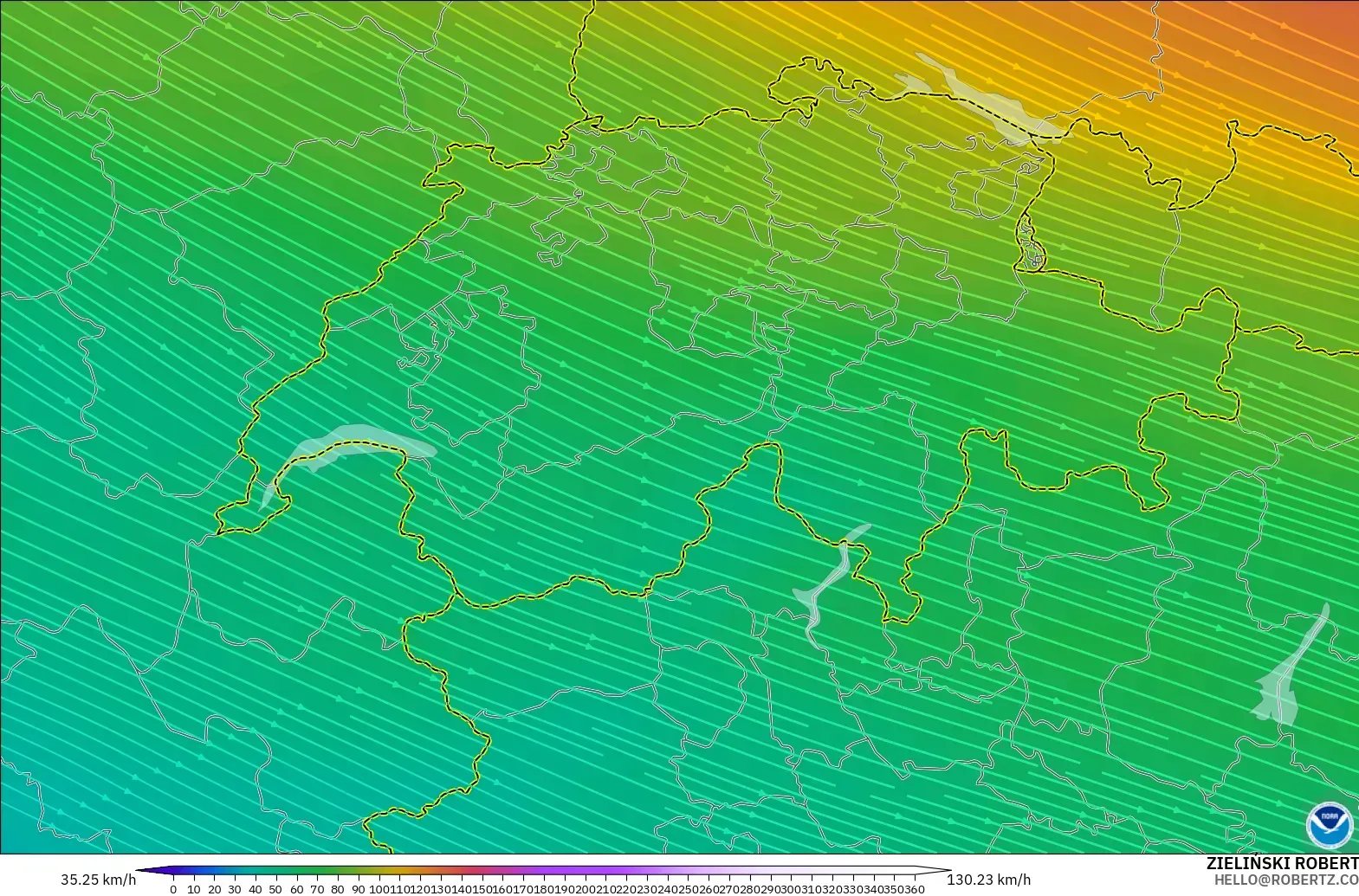 GFS model - İsviçre, 300 hPa Rüzgârı (jet)